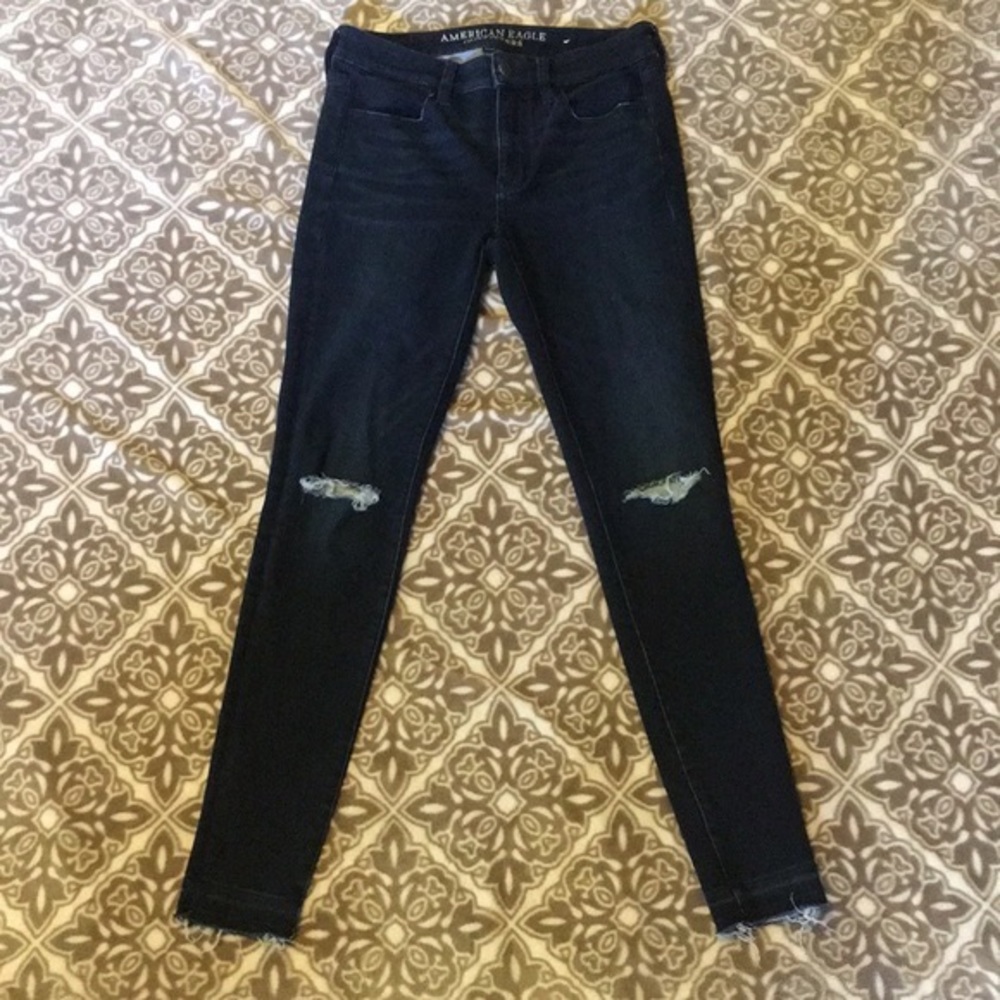 American Eagle Super Stretch X4 Ripped Denim Dark Wash Jeans